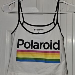 Polaroid White Crop Top Rainbow Logo Graphic Tee